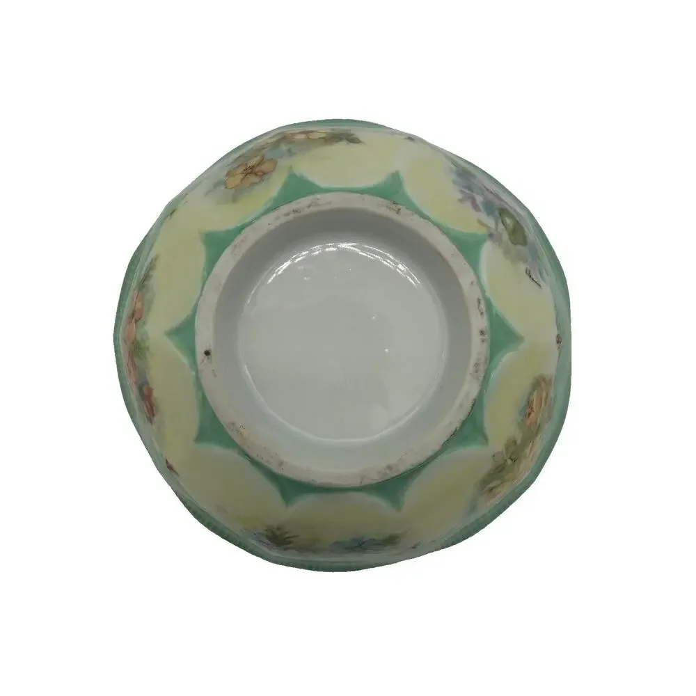 Vintage Hand Painted Floral Porcelain Scalloped Bowl Artist Signed 8 Inch